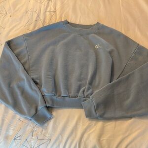 ALO Yoga Blue Crewneck Cropped Sweatshirt